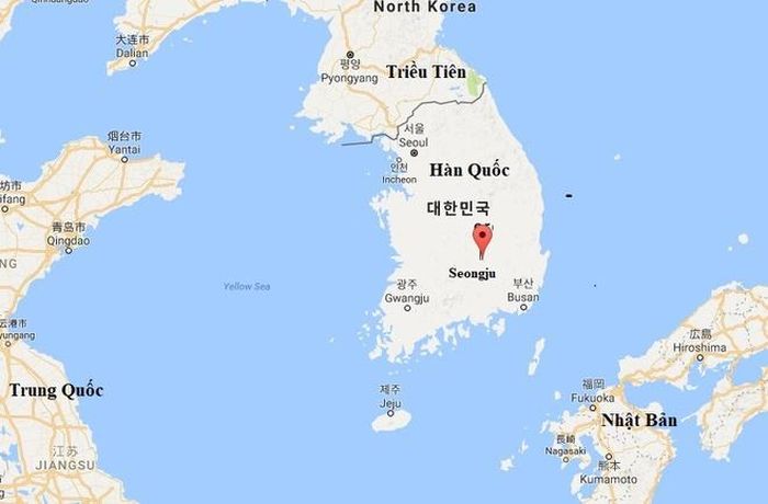 Vị trí thành phố Seongju nơi hệ thống THAAD được triển khai. Ảnh: Google.