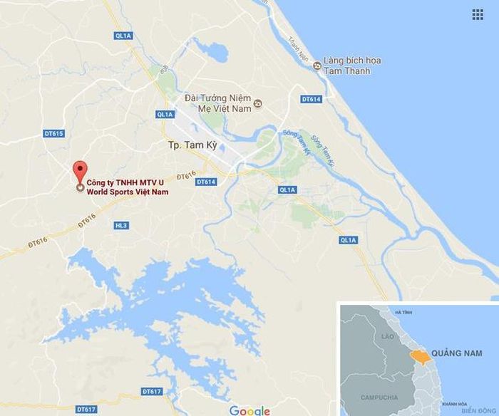 Công ty TNHH U World Sports Việt Nam đóng tại huyện Phú Ninh (Quảng Nam). Ảnh: Google Maps.