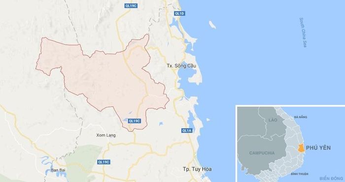 Huyện Đồng Xuân, nơi còn nhiều ngôi làng bị cô lập. Ảnh: Google Maps.