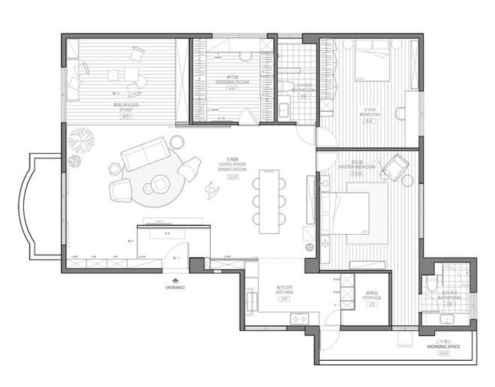 Mặt bằng căn hộ 168 m2.