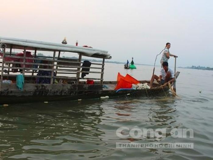 Vợ chồng anh Khởi đang bủa lưới khi trời nhá nhem tối