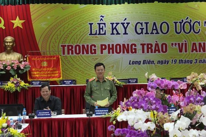 Thiếu tướng Đào Thanh Hải, Phó Bí thư Đảng ủy, Phó Giám đốc CATP Hà Nội phát biểu tại hội nghị