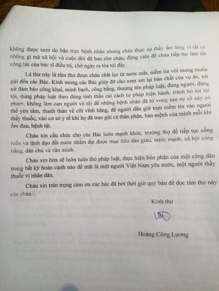 Bức tâm thư của bác sĩ Hoàng Công Lương