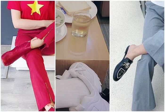 Trong ảnh, lần lượt từ trái qua phải: giày boot màu đỏ của Balenciaga, sneaker Balenciaga màu trắng và giày loafer của Gucci. 