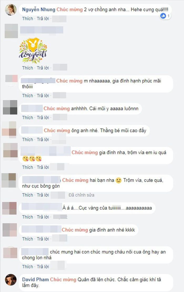Rất đông cư dân mạng đã vào chia sẻ niềm vui với vợ chồng chân dài sinh năm 1997. 