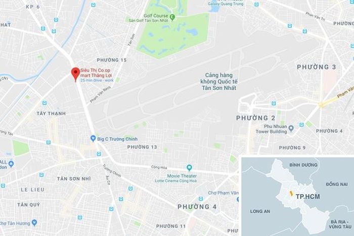 Hỏa hoạn xảy ra gần siêu thị Co.op Mart trên đường Trường Chinh. Ảnh: Google Maps.