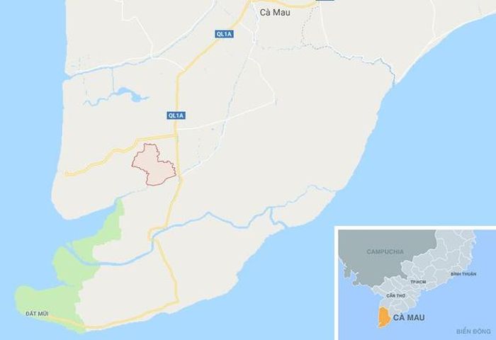 Xã Việt Khái (màu đỏ) ở Cà Mau. Ảnh: Google Maps.