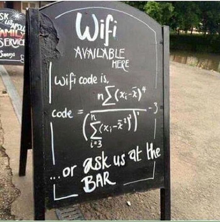 Thế nhưng, không phải bất cứ lời giải cho câu đố về mật khẩu Wi-Fi nào cũng được nhanh chóng tìm ra như vậy. Ở nước ngoài, một số nhà hàng cũng dùng các phương trình hóa học, công thức toán học, vật lý... để cung cấp mật khẩu Wi-Fi với mục đích gây khó khăn, khiến khách hàng từ bỏ các thiết bị kết nối Internet và tập trung vào việc ăn uống. Ảnh: FB.
