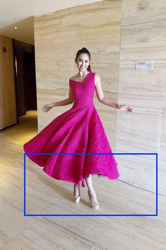 Tuy nhiên, nhiều khán giả phát hiện Tiểu Vy chỉnh sửa hình ảnh quá mức khiến phần sàn nhà trở nên móp méo. Những hình ảnh này được Hoa hậu và êkíp ở Việt Nam đăng tải trên fanpage chính thức với sự theo dõi của ban tổ chức quốc tế.