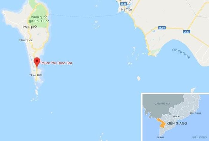 Bộ Tư lệnh Vùng cảnh sát biển 4 (chấm đỏ) ở Phú Quốc. Ảnh: Google Maps.