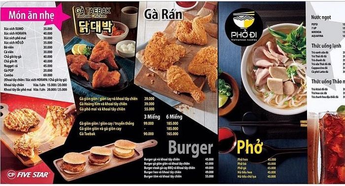 Five Star có thực đơn đa dạng và dịch vụ chuyên nghiệp