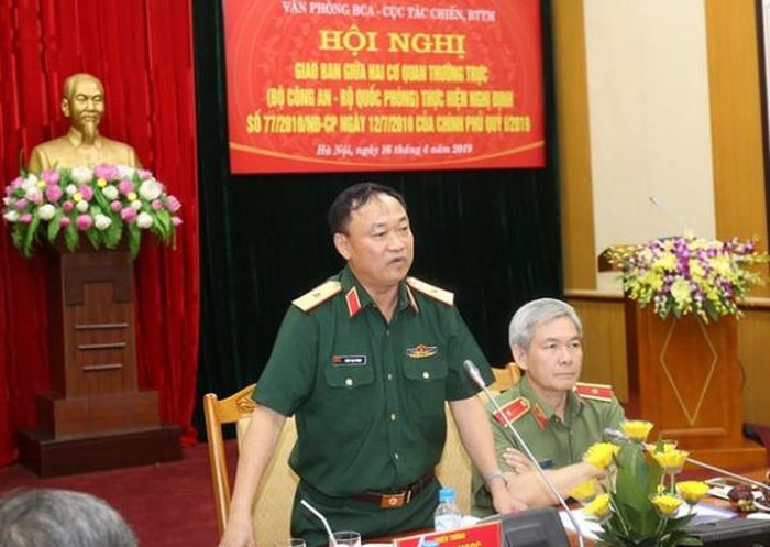 Thiếu tướng Thái Đại Ngọc bày tỏ nhất trí cao với Báo cáo kết quả phối hợp tham mưu Thủ trưởng hai Bộ chỉ đạo thực hiện Nghị định số 77/CP của Chính phủ trong quý I-2019