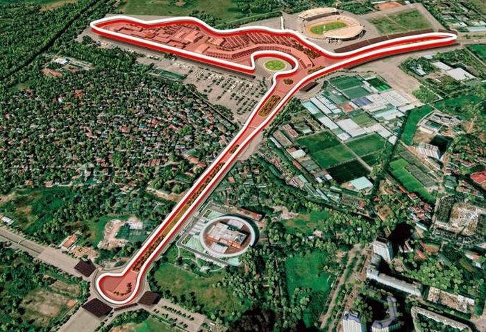 Sơ đồ trường đua F1 với đoạn đường thẳng dài nhất 1,3 km.