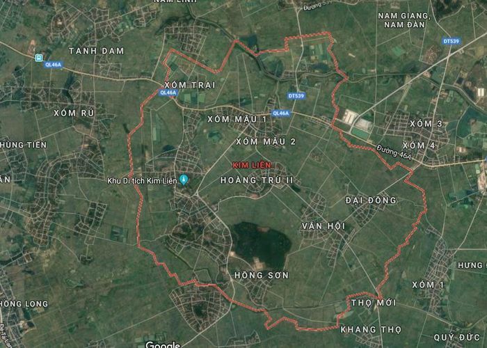 Xã Kim Liên (Nam Đàn) - quê hương Chủ tịch Hồ Chí Minh. Ảnh: GooleMap