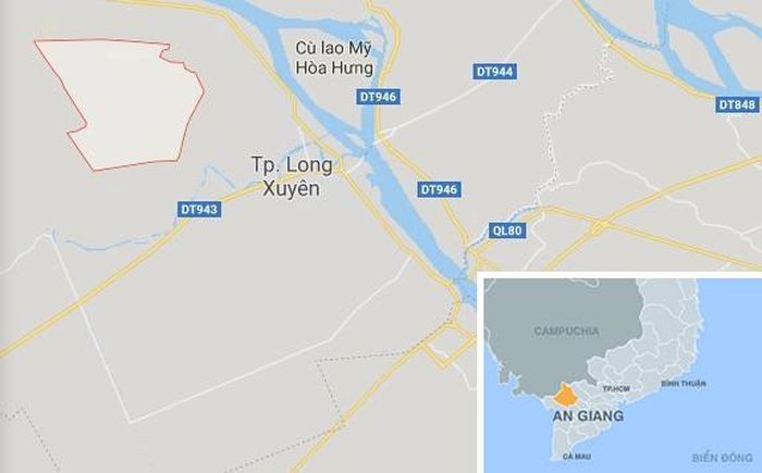 Xã Hòa Bình Thạnh (khoanh đỏ), nơi xảy ra vụ việc. Ảnh: Google Maps.
