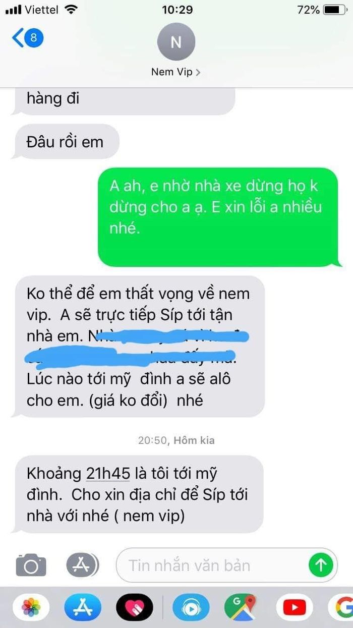 Đoạn tin nhắn trao đổi giữa chị Thủy và cửa hàng. Ảnh: NVCC