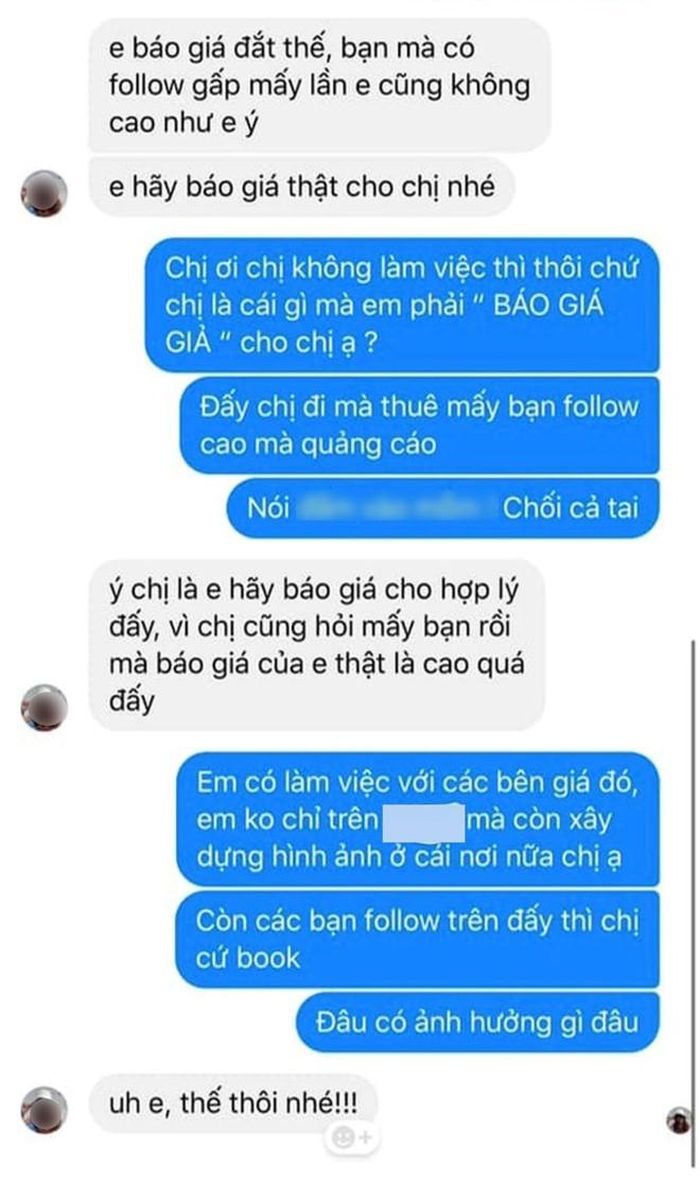 Ngay sau khi đăng tải, đoạn chat giữa Tun Phạm và vị khách hàng đã nhận được sự chú ý của dân mạng. Ảnh: Instagram NV.