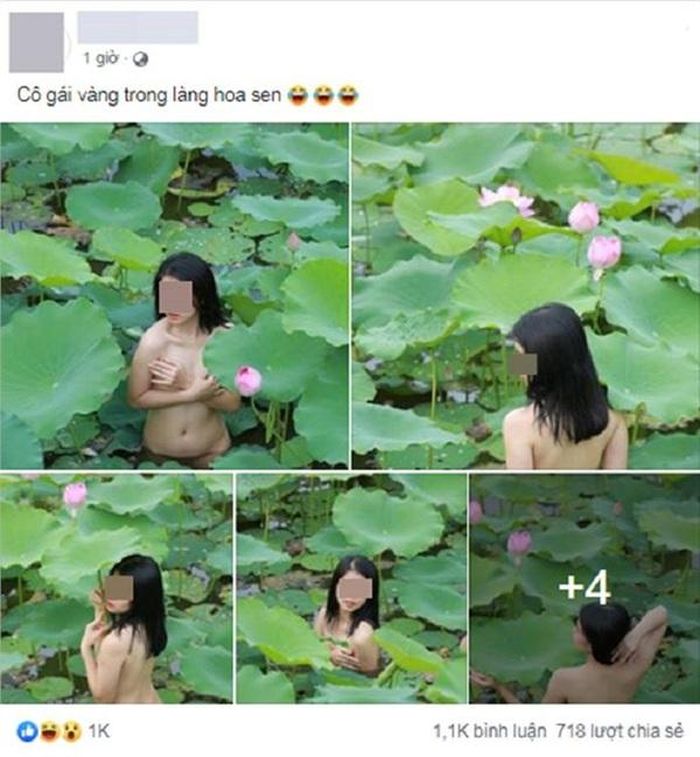 Cô gái khỏa thân ngâm mình bên bồ sen xôn xao mạng xã hội. Ảnh: Internet