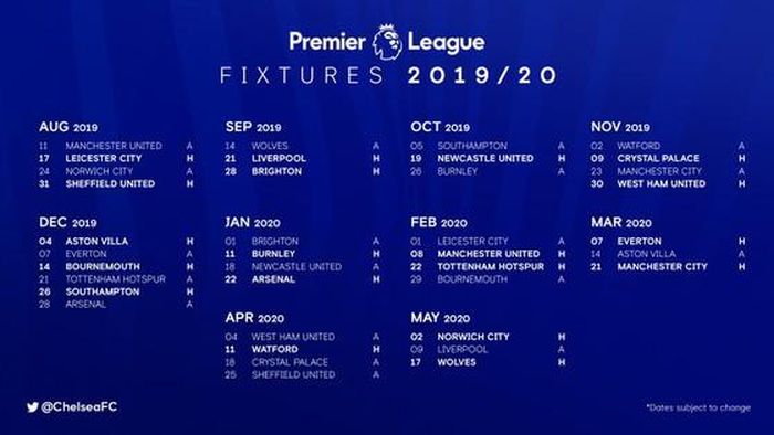 Lịch thi đấu của Chelsea