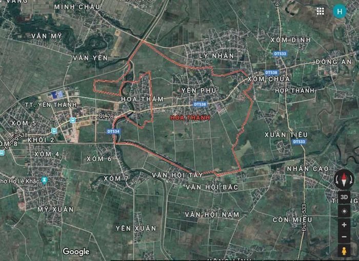 Xã Hoa Thành là địa phương thứ 13 của huyện Yên Thành xảy ra dịch tả lợn châu Phi. Ảnh Google Maps