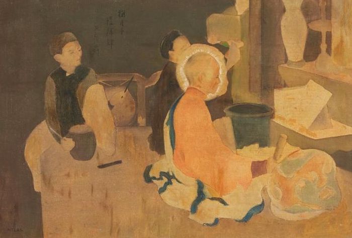 Bức lụa “Trong chùa” (50cm x 75cm, 1935) của Nguyễn Tường Lân từng bán tại Christie’s Hong Kong hồi 23/11/2014 với giá 1,3 triệu đô-la Hong Kong, gần 3,9 tỷ đồng. Nhìn bố cục tân kỳ và cách xử lý vật liệu hoàn hảo có thể thấy được tay nghề bậc thầy của họa sĩ