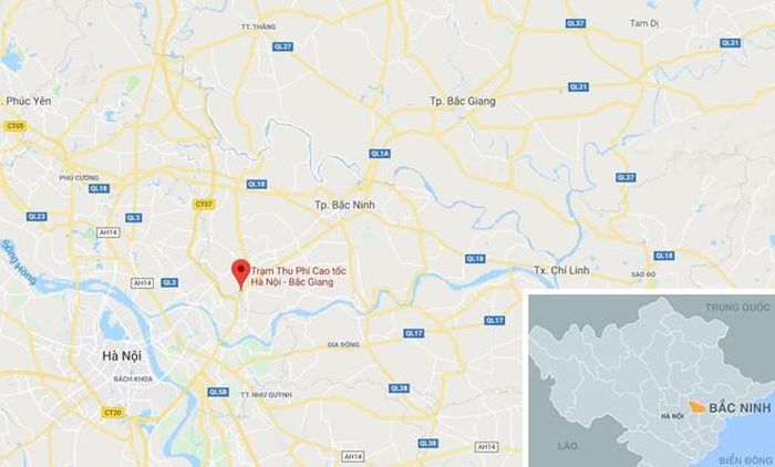 Trạm thu phí cao tốc Hà Nội - Bắc Giang (điểm màu đỏ). Ảnh: Google Maps.