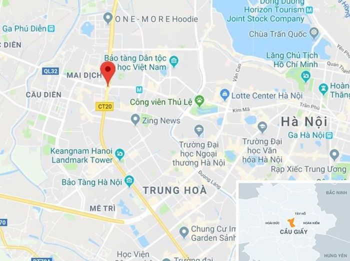 Tai nạn xảy ra tại cầu vượt Mai Dịch. Ảnh: Google Maps.