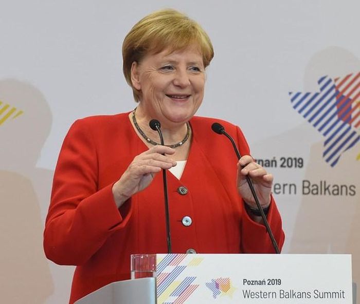 Thủ tướng Đức Angela Merkel phát biểu tại Hội nghị Tây Balkan. (Ảnh: AFP/TTXVN)