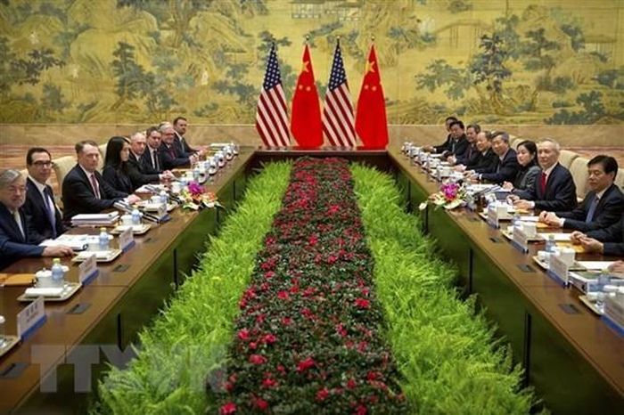 Quang cảnh vòng đàm phán thương mại ở Bắc Kinh (Trung Quốc) ngày 14/2. (Nguồn: AFP/TTXVN)