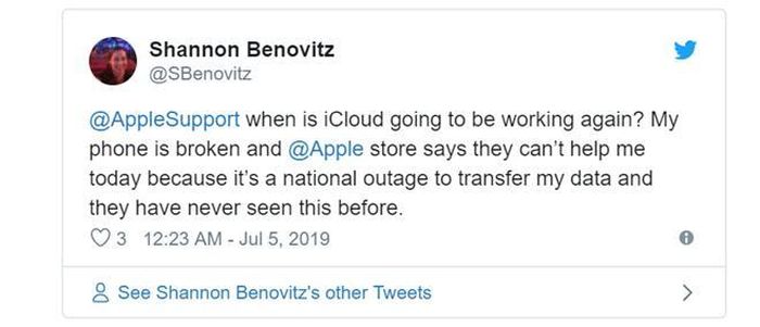 Báo cáo của người dùng về lỗi dịch vụ của Apple.