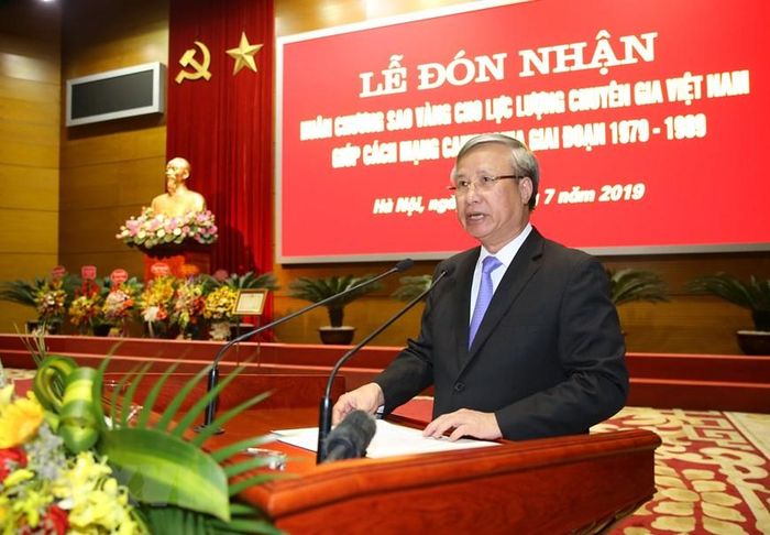 Ông Trần Quốc Vượng - Ủy viên Bộ Chính trị, Thường trực Ban Bí thư Trung ương Đảng phát biểu tại buổi lễ. (Ảnh: Dương Giang/TTXVN)