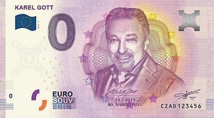 Chân dung ca sỹ Karel Gott trên tiền giấy euro kỷ niệm. (Nguồn: CTK)
