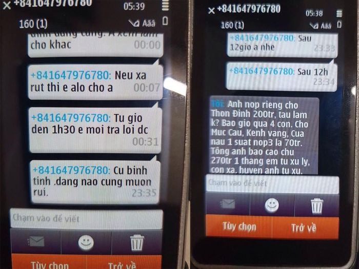 Những tin nhắn liên quan đến việc bảo kê cát tặc