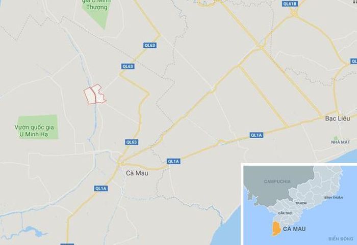 Thị trấn Thới Bình (khoanh đỏ). Ảnh: Google Maps.