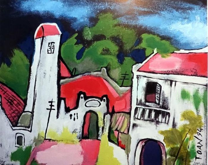 “Làng trong phố” (màu bột) của Nguyễn Đức Toàn
