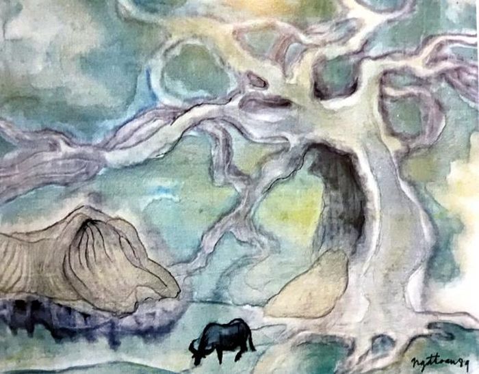 Bức Rêu phong (lụa, 1989) của Nguyễn Đức Toàn