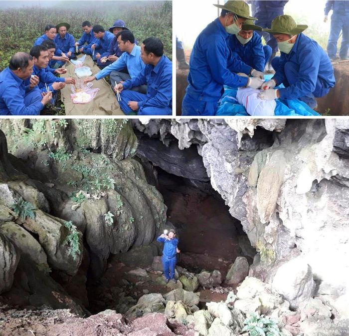 Những bữa cơm giữa rừng của Đội tìm kiếm, quy tập hài cốt; Cất bốc hài cốt liệt sĩ; Dò tìm hài cốt liệt sĩ trong hang đá. Ảnh: Tiến Hùng