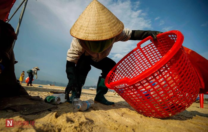 Lực lượng dọn vệ sinh vốn đã không nhiều, lại phải vất vả làm việc từ 6h sáng tới 8h tối liên tục để đảm bảo giữ gìn hình ảnh "thiên đường" du lịch Bãi Cháy.