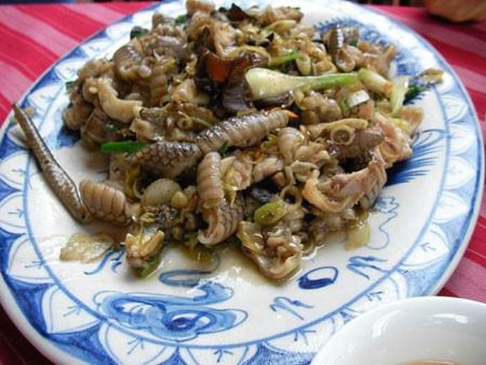 Rắn biển: Nghe qua món rắn biển cũng thấy nó ghê ghê đối với những người sợ rắn. Nhưng nếu chỉ ngồi thưởng thức sau khi đã chế biến qua tay đầu bếp chuyên nghiệp thì ăn 1 lần khó có thể quên quên hết những thứ khác trên đời.