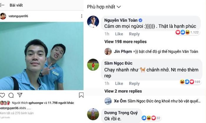 Văn Toàn và Xuân Trường có bức ảnh "tự sướng" sau chiến thắng nghẹt thở của HAGL trước Thanh Hóa.