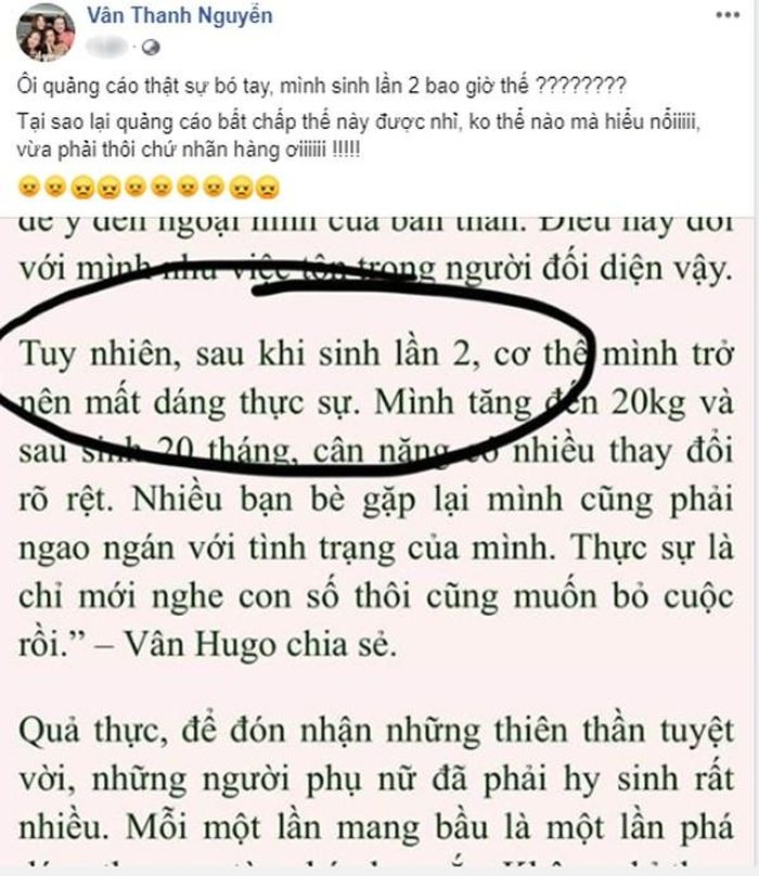 Vân Hugo "tá hỏa" vì bị nhãn hàng nói là đã sinh con thứ hai dù cô mới chỉ trải qua việc sinh nở 1 lần