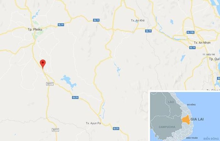 Thị trấn Chư Sê (chấm đỏ). Ảnh: Google Maps.