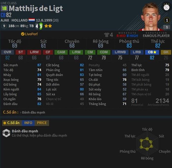  Một trung vệ cũng có lương ở mức 9 giống Maguire là Matthijs De Ligt. Nếu phải chọn một trong 2 cầu thủ này, tân binh của Juventus xứng đáng được chọn hơn. De Ligt có chỉ số kém Van Dijk một chút nhưng anh vẫn vượt trội Maguire. 