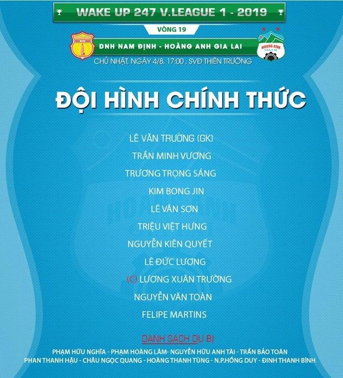 Đội hình xuất phát của HAGL