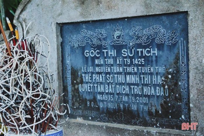 Phía dưới gốc cây cổ thụ, người dân trong vùng lập bàn thờ, đặt tên là “Gốc thị sử tích”.