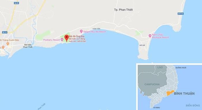 Bãi đá Ông Địa, khu vực thường xảy ra đuối nước. Ảnh: Google Maps.
