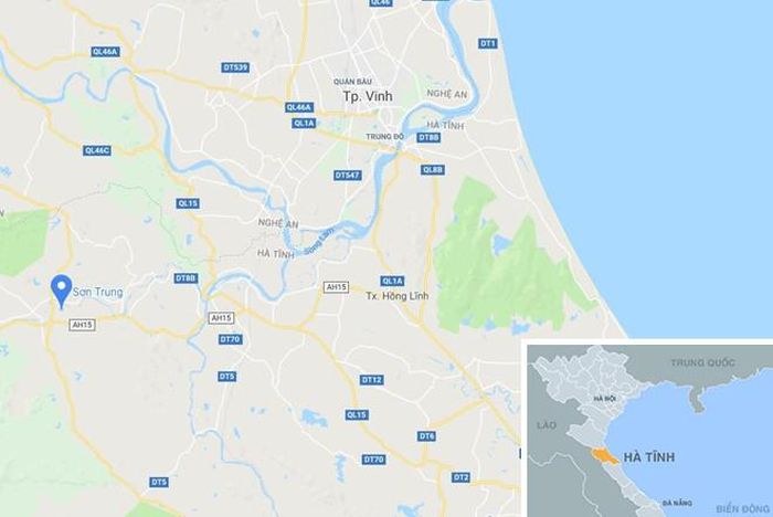 Xã Sơn Trung (huyện Hương Sơn, Hà Tĩnh, chấm xanh). Ảnh: Google Maps.