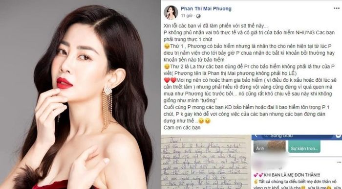 Sao Việt 14/8: Mai Phương bức xúc vì bị mạo danh để bán hàng: “Phương không phủ nhận vai trò thực tế và có giá trị của bảo hiểm nhưng các bạn phải trung thực một chút. Thứ nhất, Phương có bảo hiểm nhưng là nhân thọ cho nên hiện tại từ lúc Phương điều trị nằm viện cho tới bây giờ Phương chưa nhận được bất kỳ khoản bồi thường hay khoản tiền nào từ bảo hiểm. Thứ 2 là thư các bạn dùng để PR cho bảo hiểm không phải lá thư của Phương viết, Phương tên là Phan Thị Mai phương không phải họ Lê. Mọi người nên có hoặc tham gia bảo hiểm vì điều đó không xấu, hoặc đôi lúc sẽ cần thiết lắm nhưng phải hiểu rõ, đừng vội vàng cũng đừng vì quá quen mà mua như Phương lúc trước bởi nó cũng rất khó chịu về sau này khi không giống như mình tưởng. Cuối cùng Phương mong các bạn kinh doanh bảo hiểm hoặc đại lý bảo hiểm tôn trọng Phương một chút, Phương không gây khó dễ với công việc của các bạn nhưng các bạn đừng dàn dựng như thế. Cảm ơn các bạn”.
