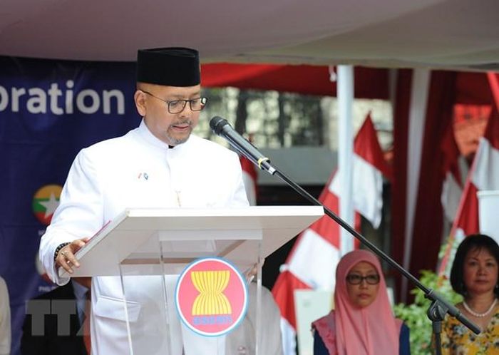 Đại sứ Indonesia Cosmas Cheppy Tri Prakoso Wartono phát biểu tại buổi lễ. (Ảnh: Lưu Việt Hùng/TTXVN)