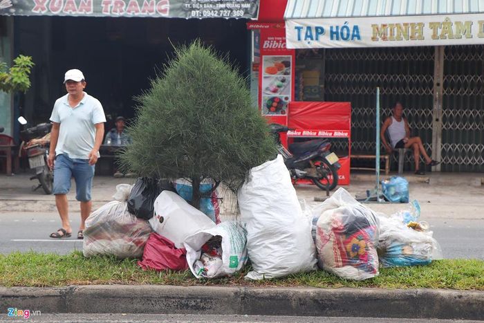Rác thải bị đổ ngổn ngang, chất thành từng đống, bốc mùi hôi thối khiến cuộc sống người dân bị đảo lộn. Tại quốc lộ 1 qua thị xã Điện Bàn, do rác thải quá nhiều người dân đem ra dải phân cách quốc lộ để dưới gốc cây.
